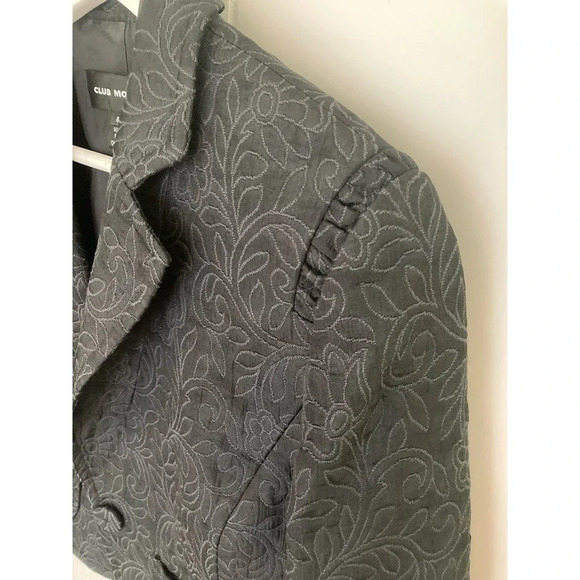 Club Monaco cropped Jacquard black blazer Sz 6 - Picture 8 of 13